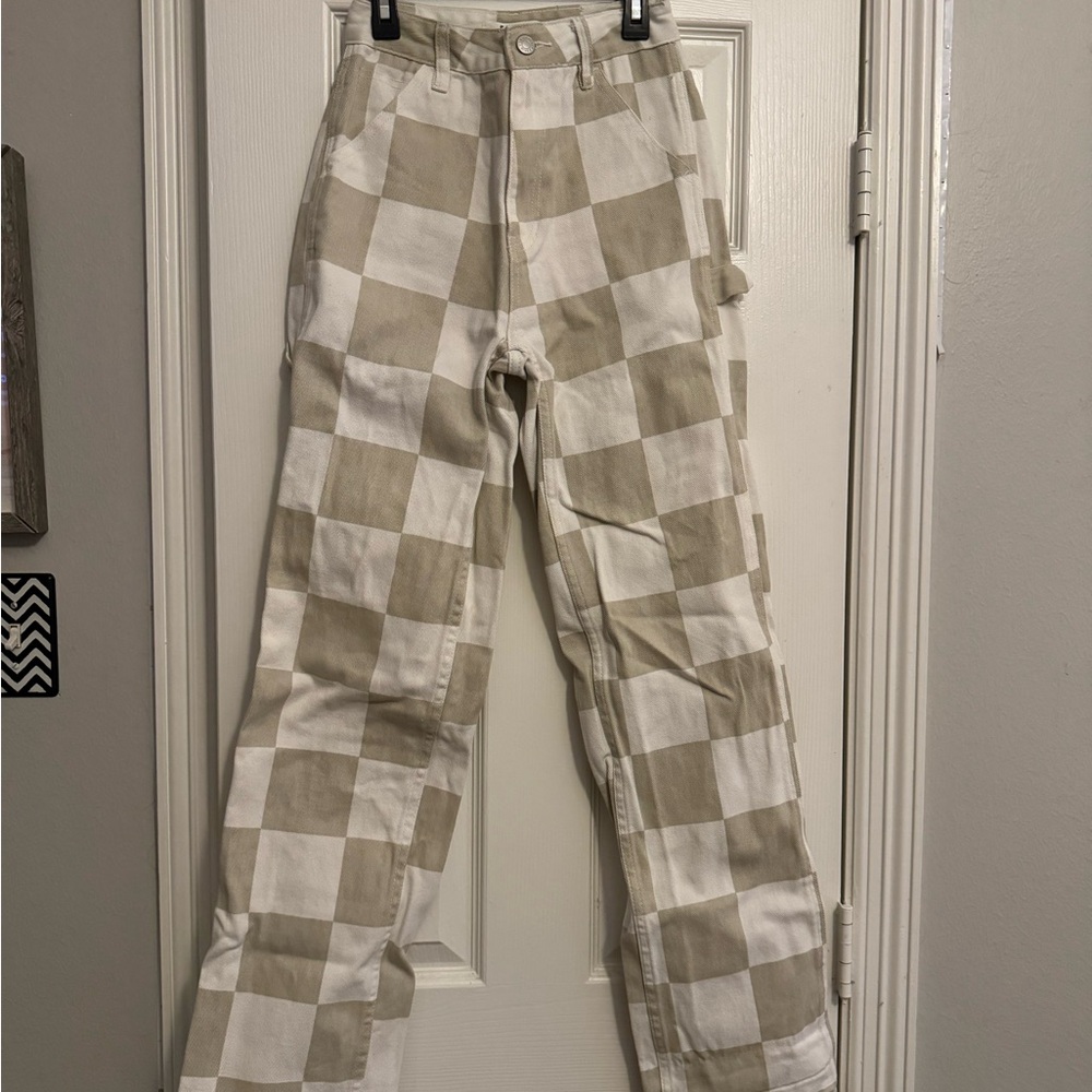 PacSun Tan and White Checkered Jeans